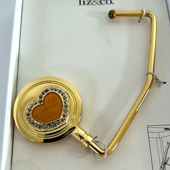 Liz & Co NIB Embellished Orange Heart Shaped Handbag Gold Tone Holder Hook - Picture 3 of 8